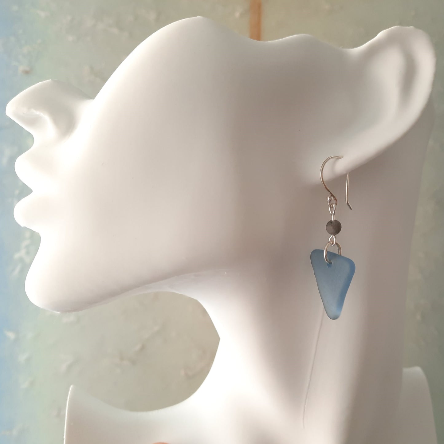 Blue Triangle Sea Glass Dangle Earrings