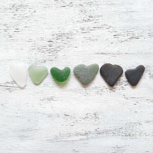Heart Shaped Sea Glass - 6 pieces
