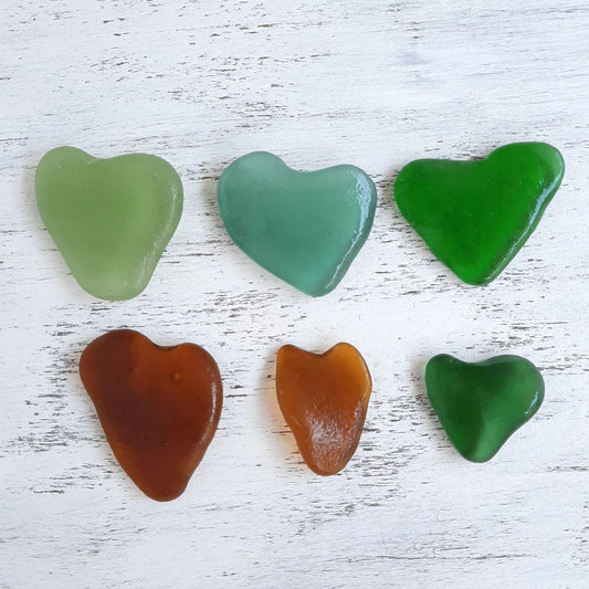 Large Heart Shaped Sea Glass - 6 pieces