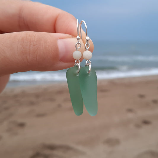 Sea Green Triangle Sea Glass Dangle Earrings