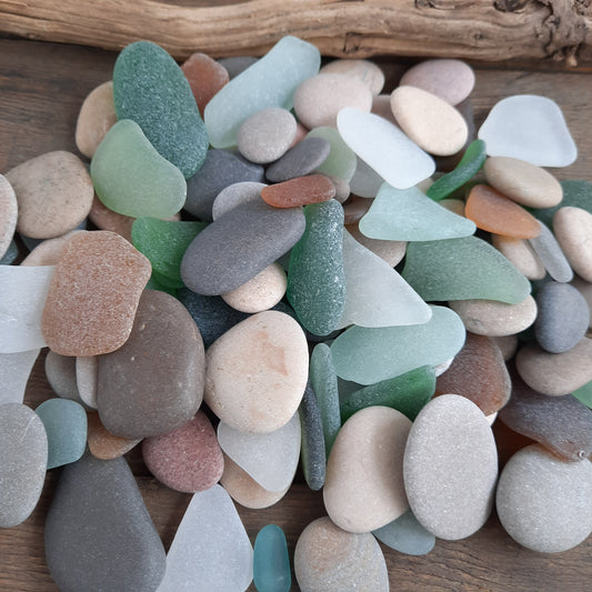 Bulk of 100 Beach Pebbles & Sea Glass