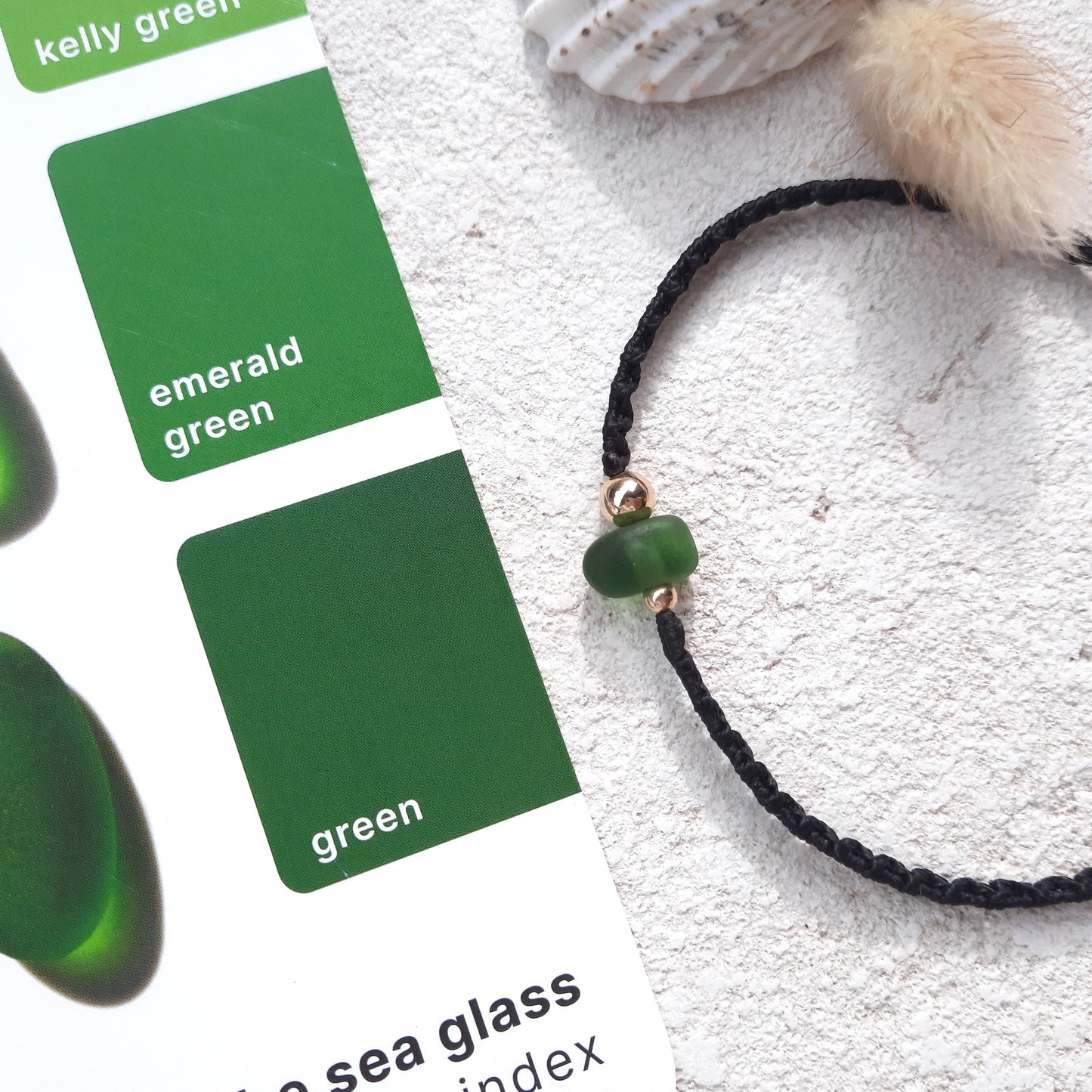 Green Sea Glass & Gold Beads Bracelet