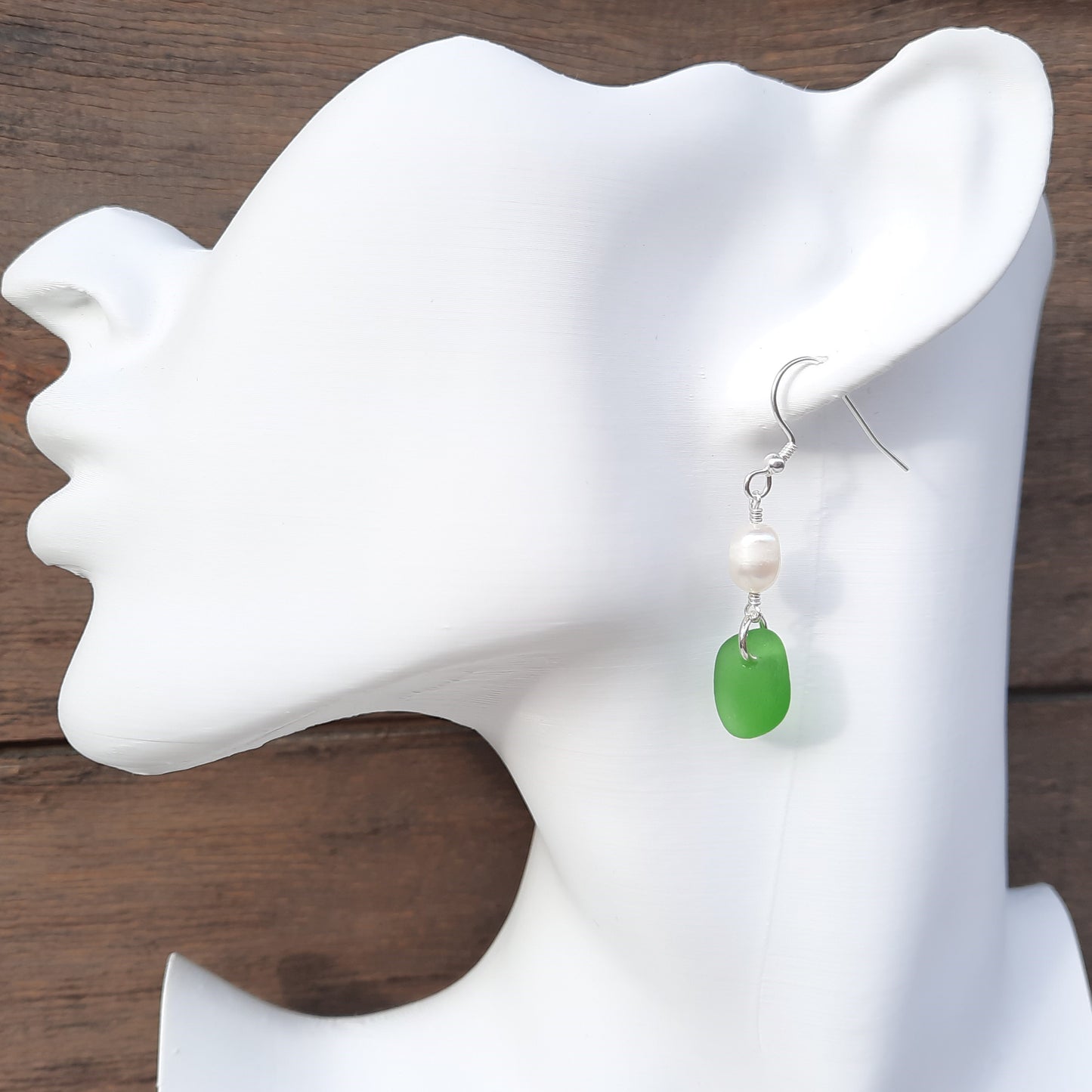 Elegant Green Sea Glass & Freshwater Pearl Earrings