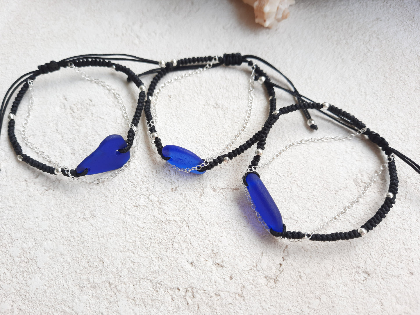 Cobalt Blue Sea Glass Double Layer Bracelet