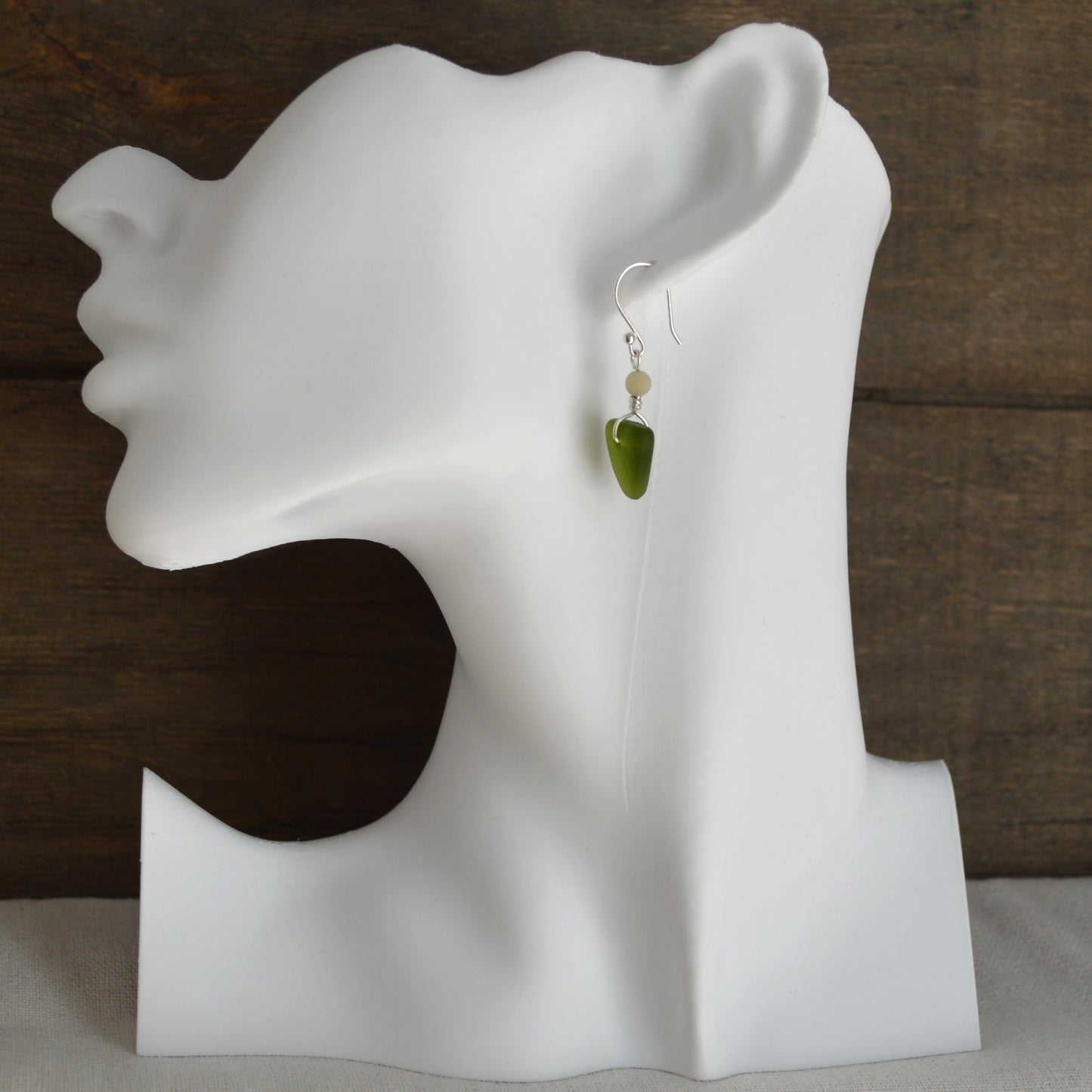 Mismatch Green Triangle Sea Glass Earrings