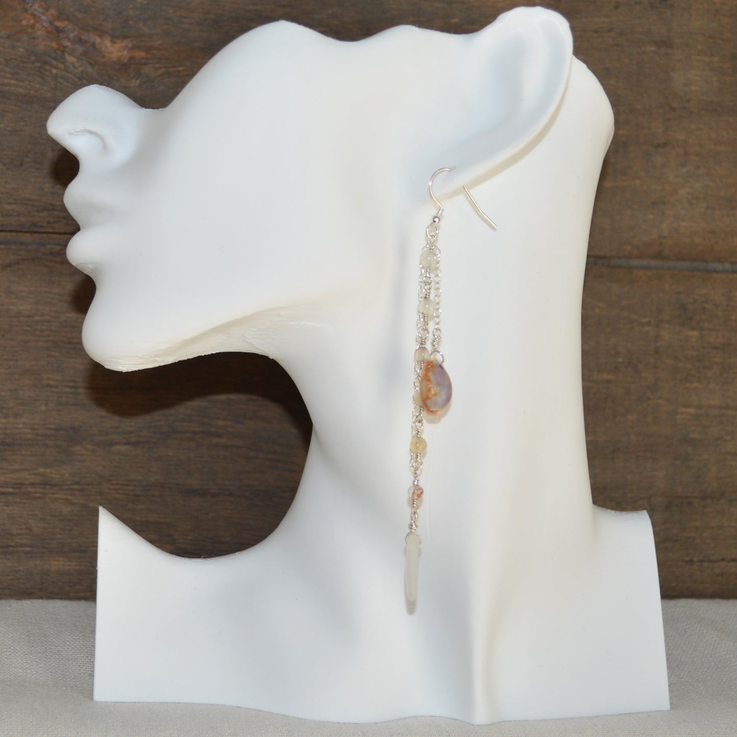 Hawaiian Cowrie Shell & Spanish Sea Glass Dangle Earrings