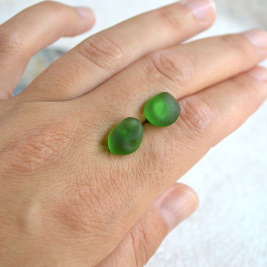 Green Sea Glass Stud Earrings