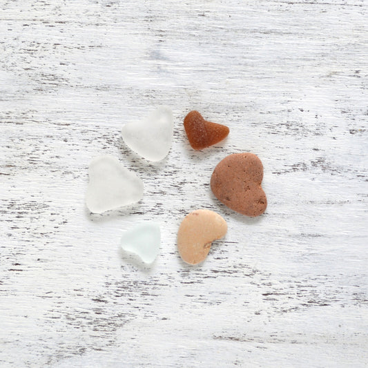 Heart Shaped Sea Glass & Pebbles - 6 pieces