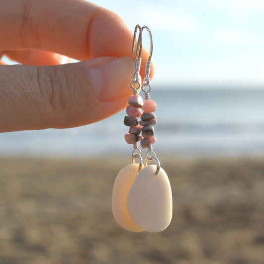 Sea Shell & Rhodonite Statement Earrings