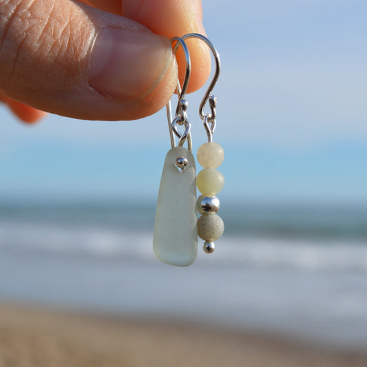Sea Glass and Amazonite Mismatch Dangle Earrings