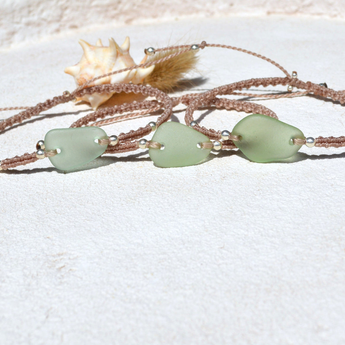 Sea Glass Dainty Boho Bracelet: Seafoam Green Color