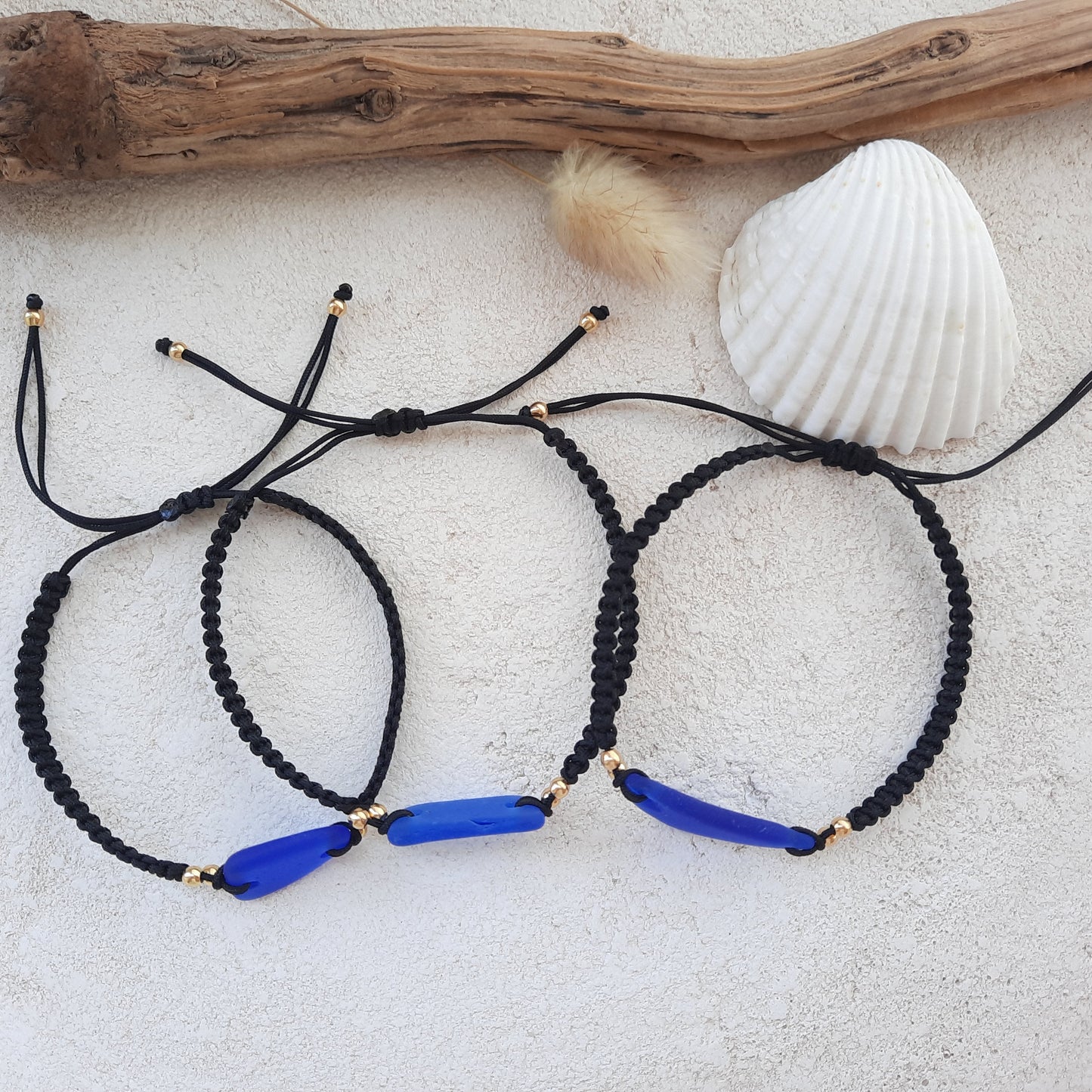 Cobalt Blue Sea Glass Macrame Bracelet