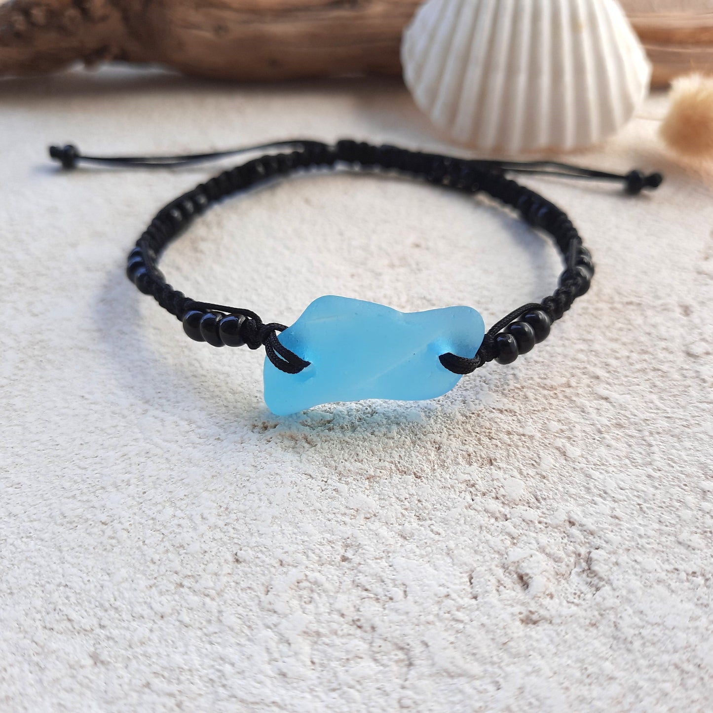 Men's Aquamarine Sea Glass Macrame Bracelet