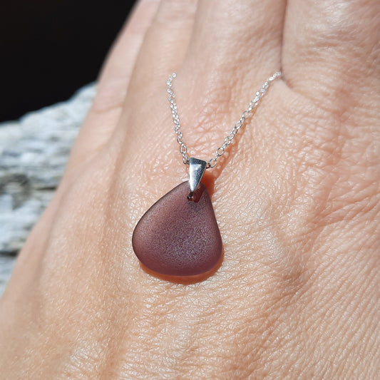 Dark Lavender Sea Glass Pendant Necklace