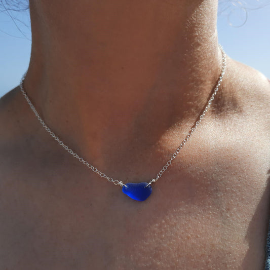 Cobalt Blue Minimalist Sea Glass Necklace