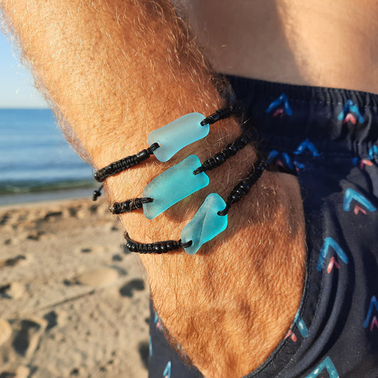 Men's Aquamarine Sea Glass Macrame Bracelet