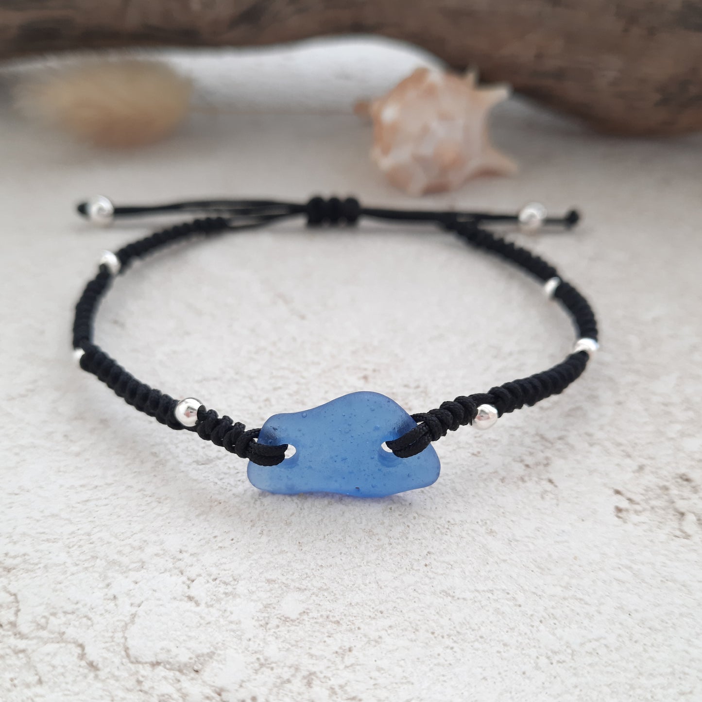 Blue Sea Glass Macrame Bracelet