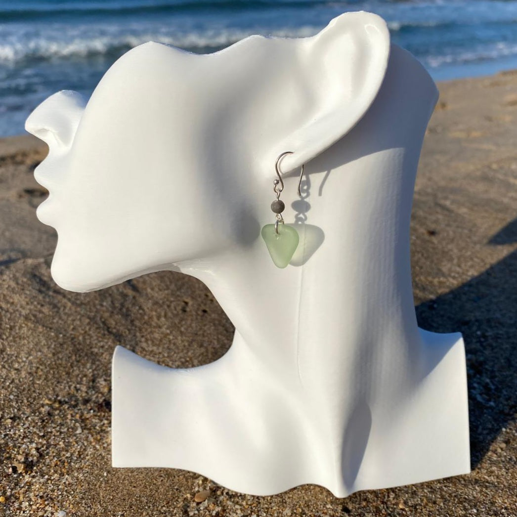 Seafoam Green Triangle Sea Glass Dangle Earrings