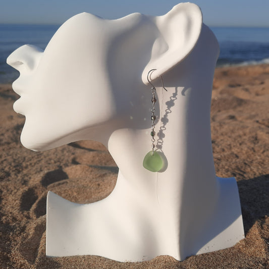 Sea Glass & Crystal Dangle Earrings