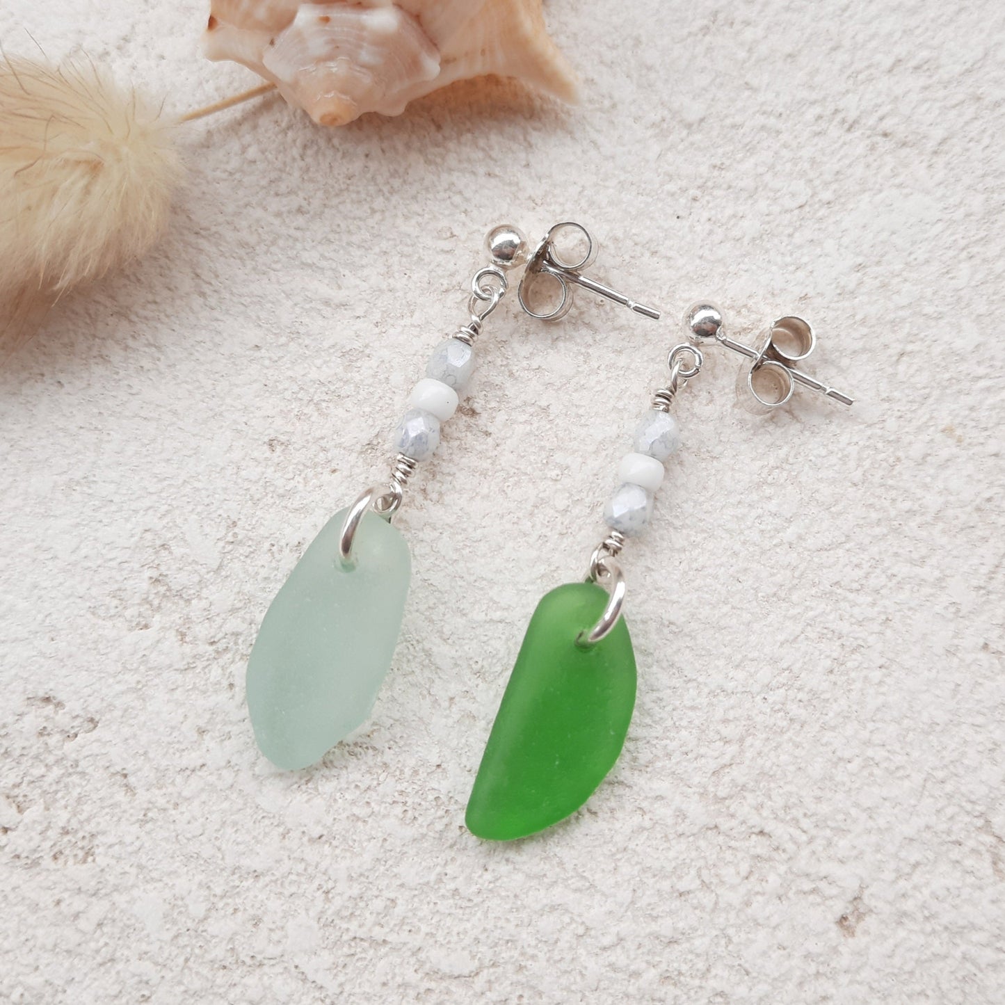 Mismatch Sea Glass Boho Earrings