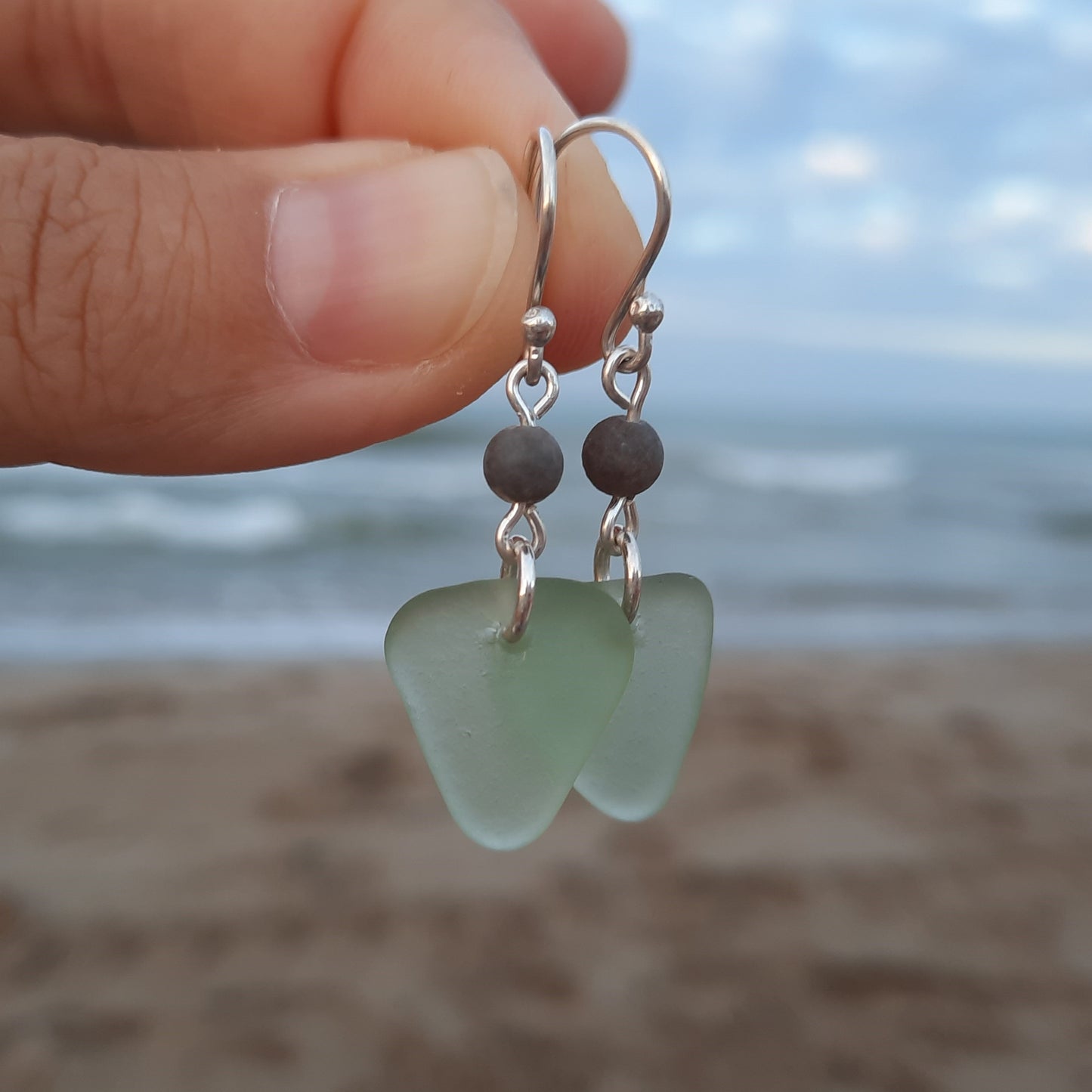 Seafoam Green Triangle Sea Glass Dangle Earrings