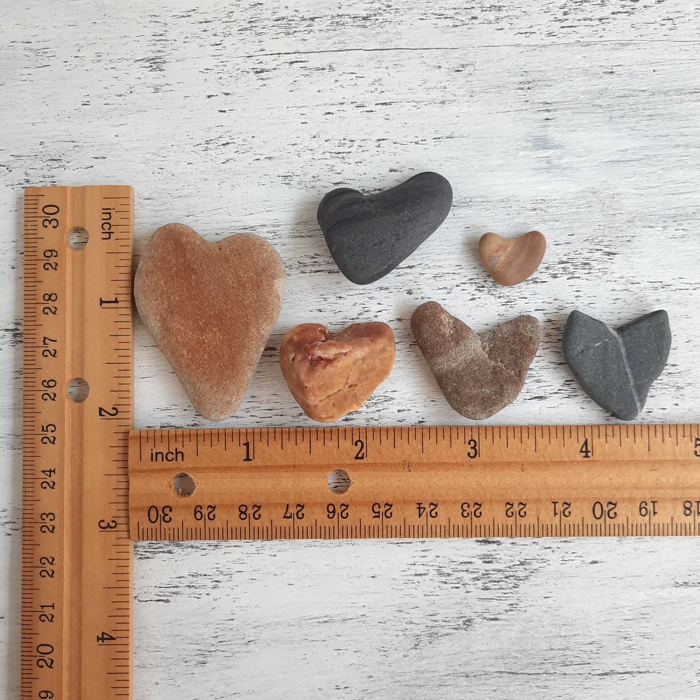 Rustic Heart Shaped Beach Pebbles - 6 pieces