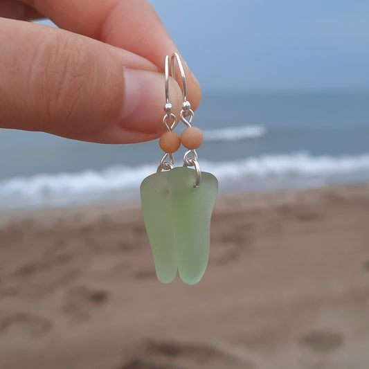 Pale Sage Green Triangle Sea Glass Dangle Earrings