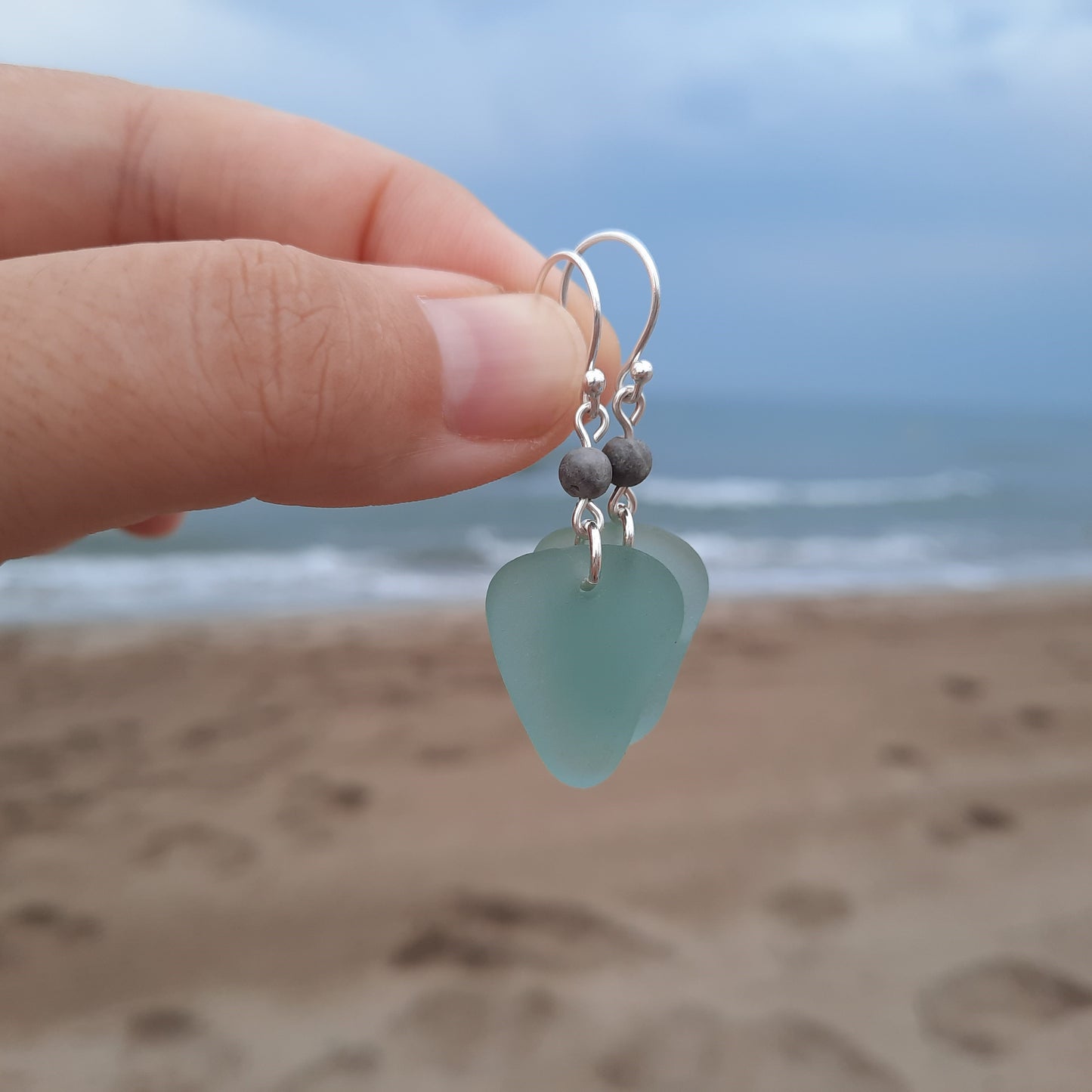 Seafoam Triangle Sea Glass Dangle Earrings