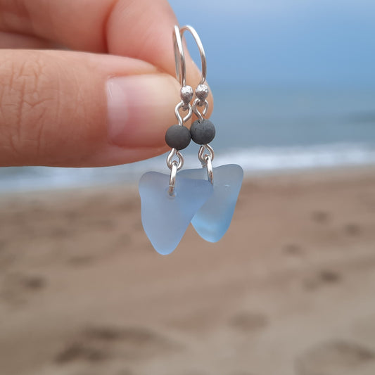 Pastel Blue Triangle Sea Glass Dangle Earrings