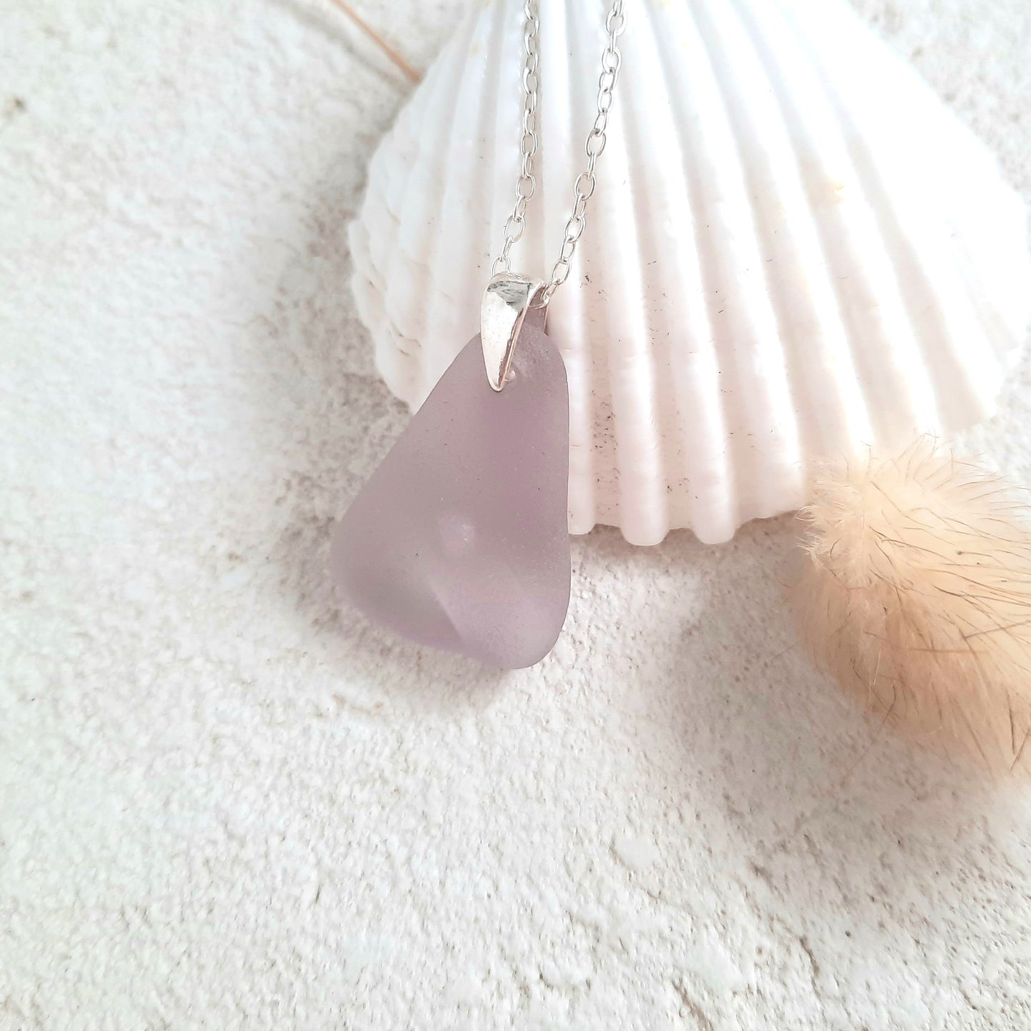 Lavender Sea Glass Pendant Necklace