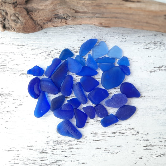 Cobalt Blue Tiny Genuine Sea Glass - Craft Quality - 34 pieces