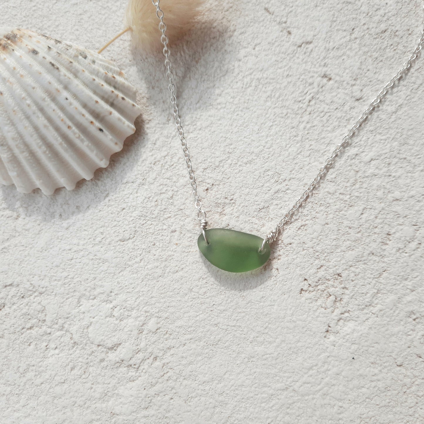 Forest Green Minimalist Sea Glass Necklace