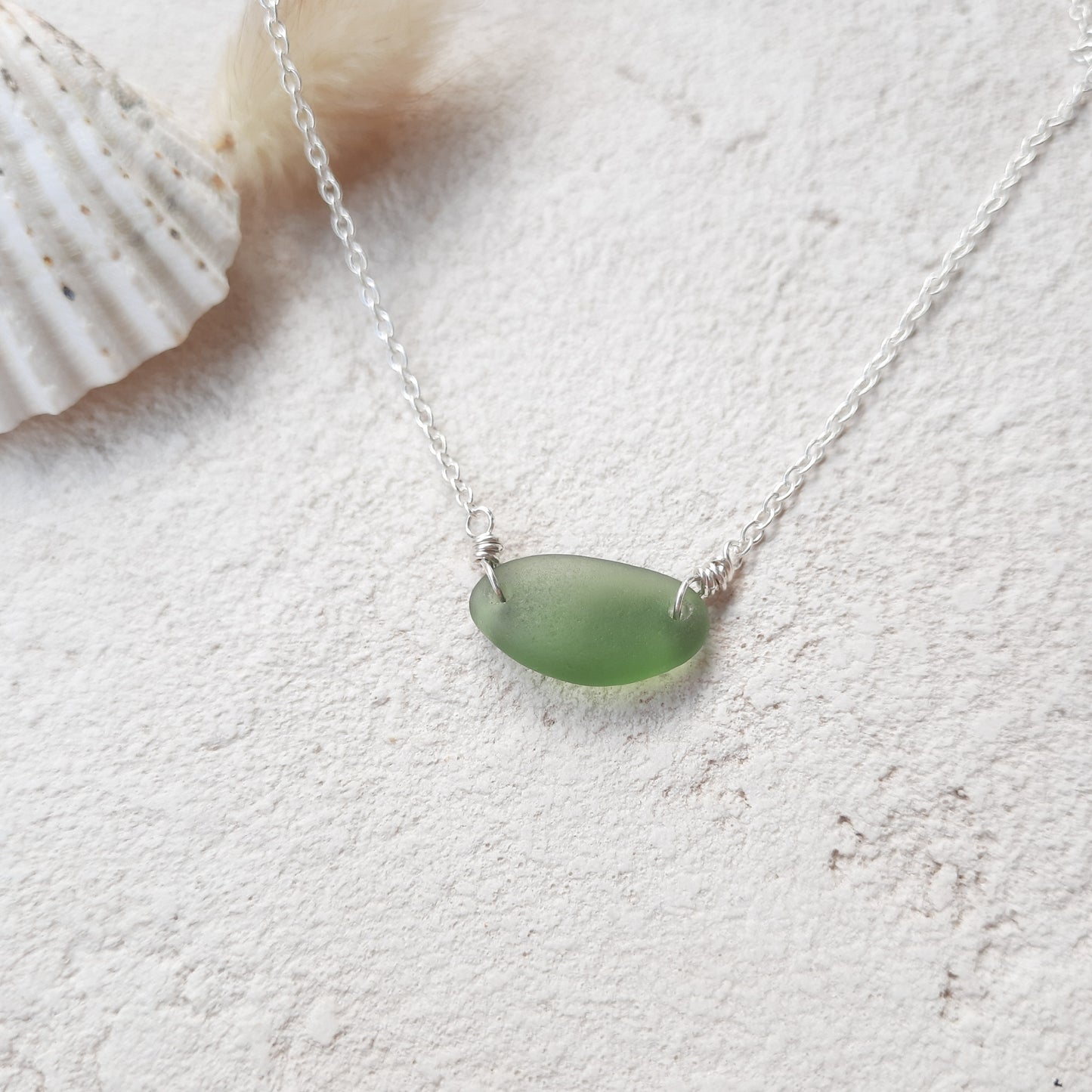 Forest Green Minimalist Sea Glass Necklace