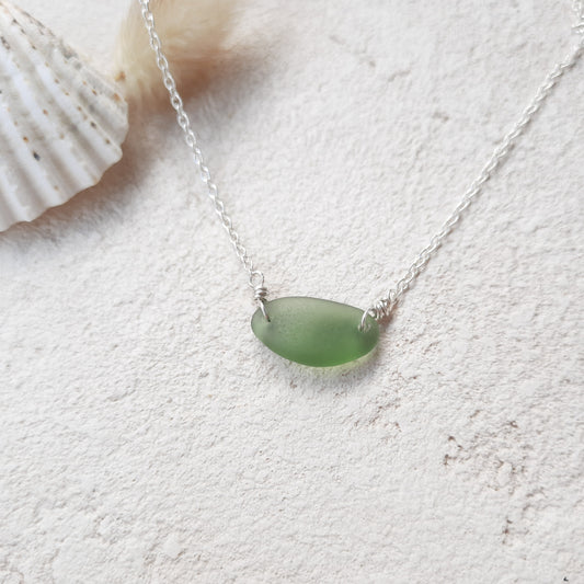 Forest Green Minimalist Sea Glass Necklace