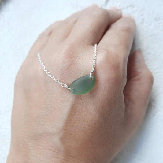 Forest Green Minimalist Sea Glass Necklace
