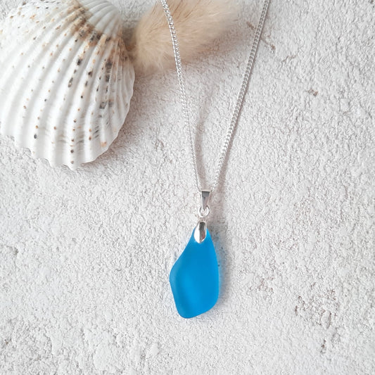 Aquamarine Sea Glass Pendant Necklace