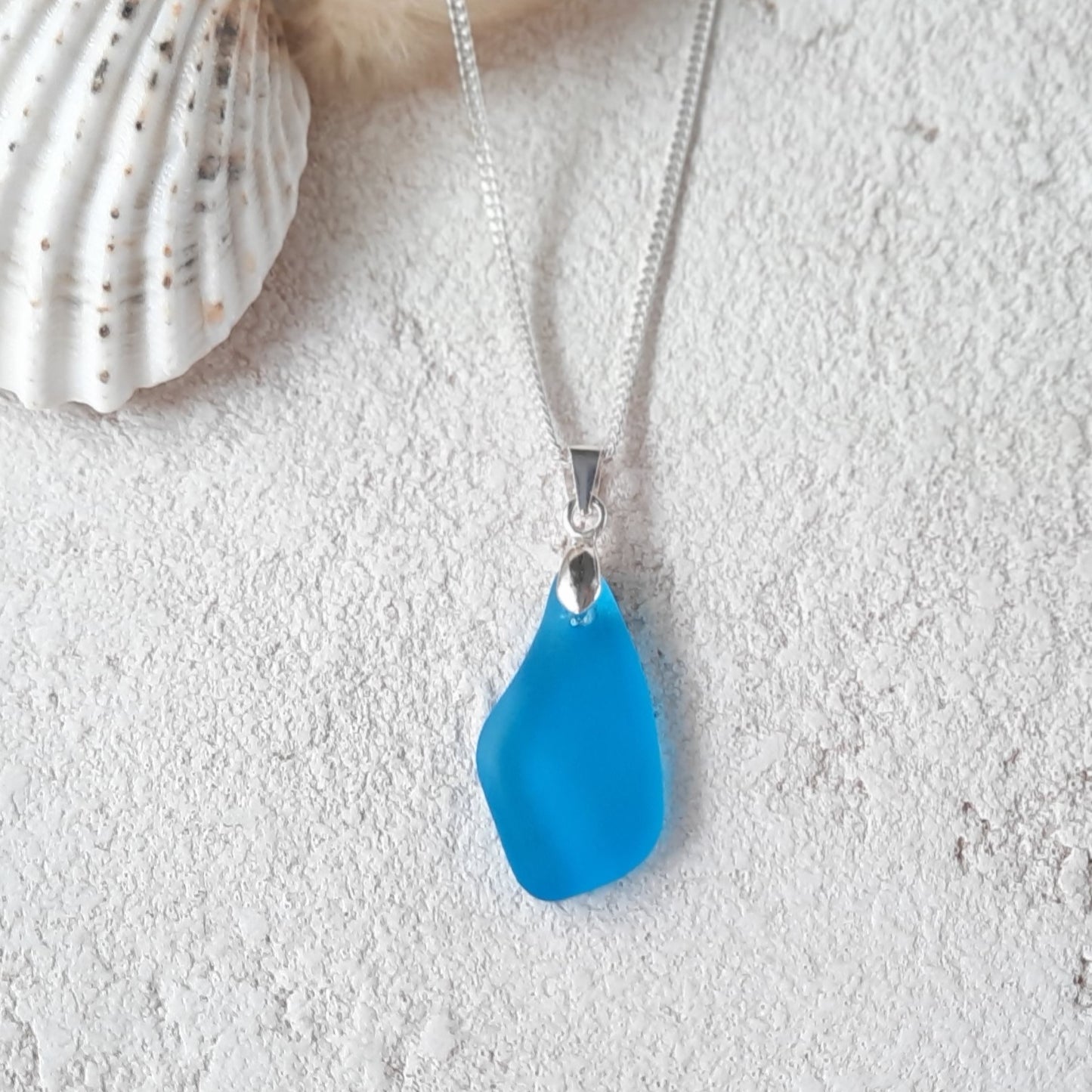 Aquamarine Sea Glass Pendant Necklace