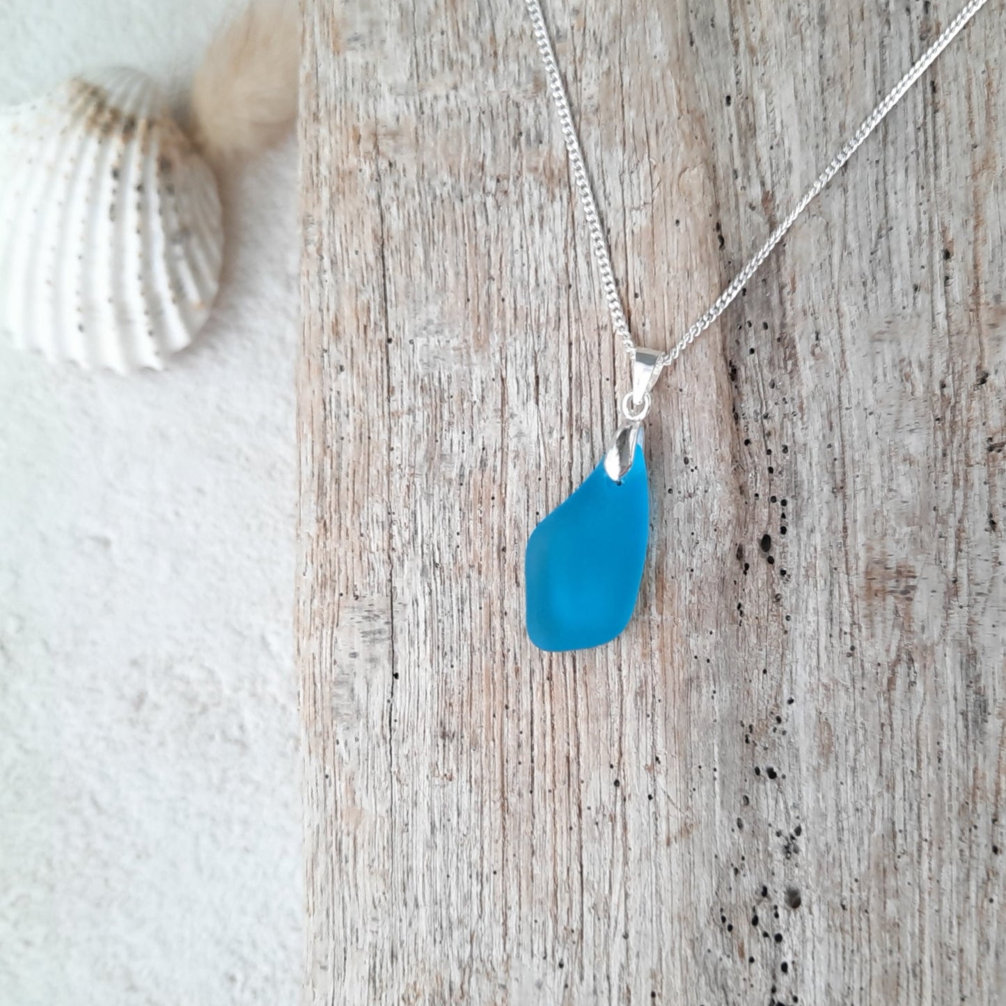 Aquamarine Sea Glass Pendant Necklace