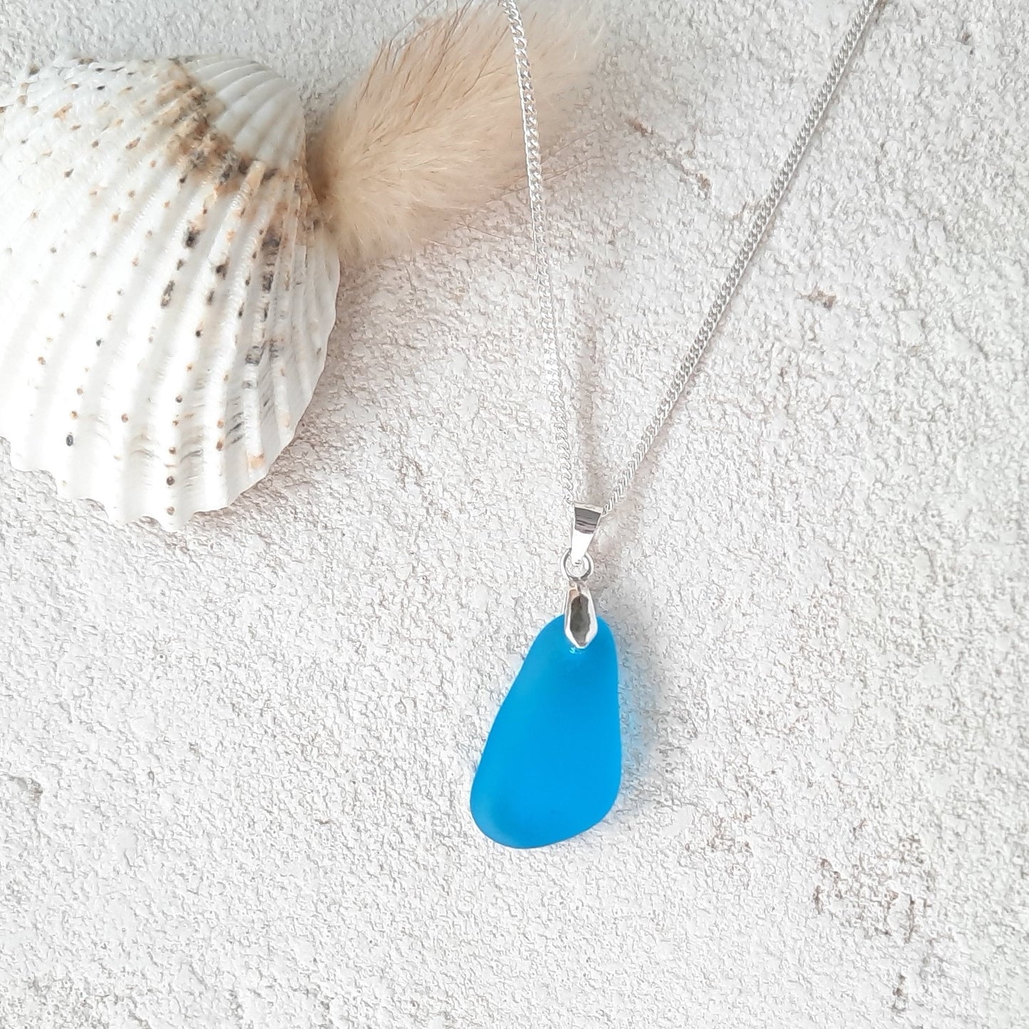 Aquamarine Sea Glass Pendant Necklace