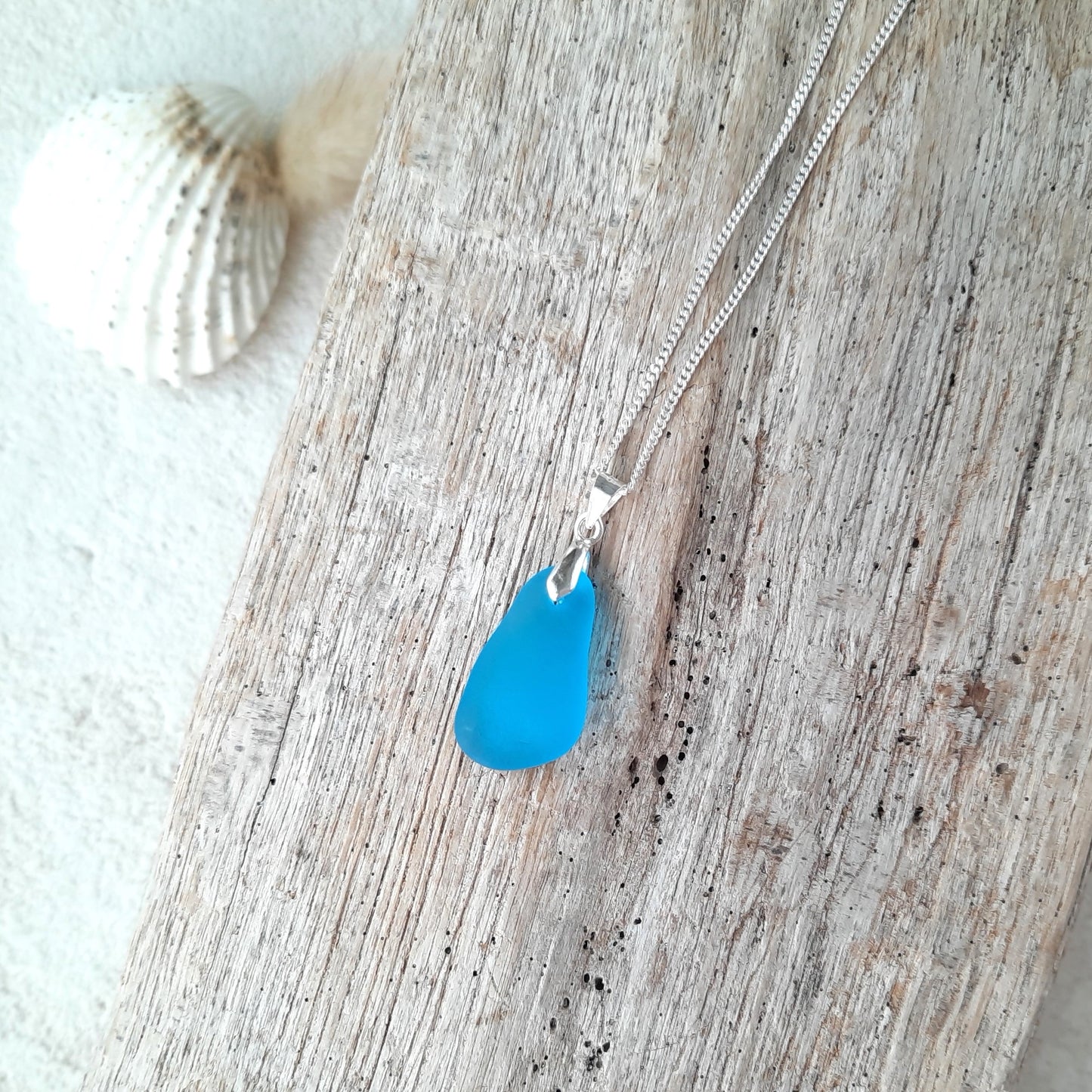 Aquamarine Sea Glass Pendant Necklace
