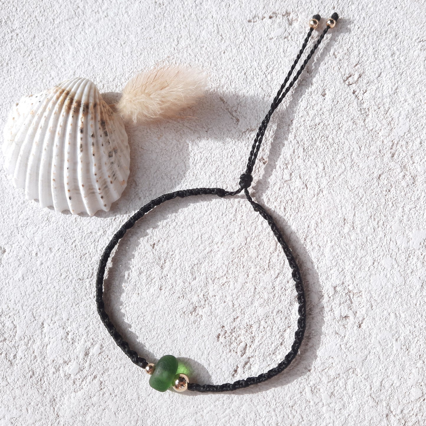 Green Sea Glass & Gold Beads Bracelet