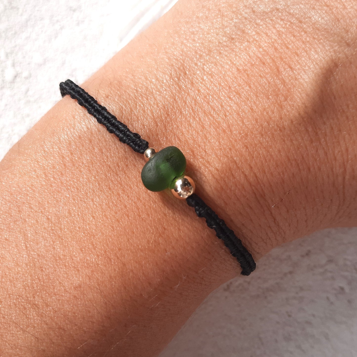 Green Sea Glass & Gold Beads Bracelet