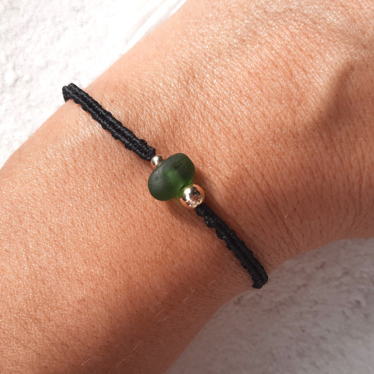 Green Sea Glass & Gold Beads Bracelet