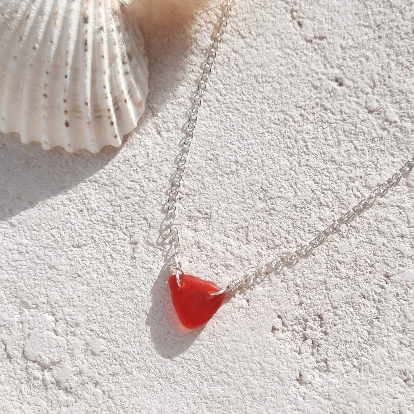 Minimalist Rare Red Sea Glass Necklace
