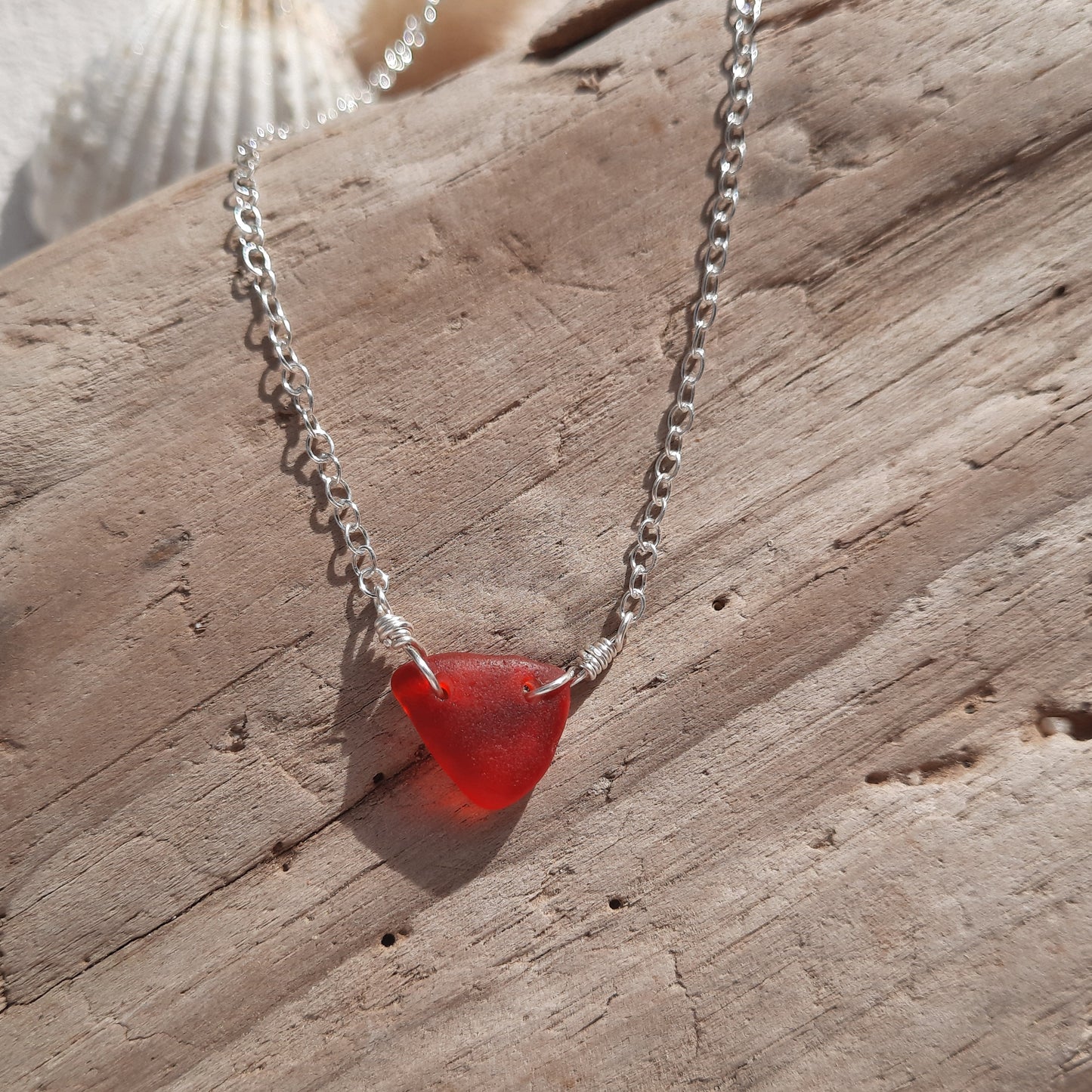 Minimalist Rare Red Sea Glass Necklace