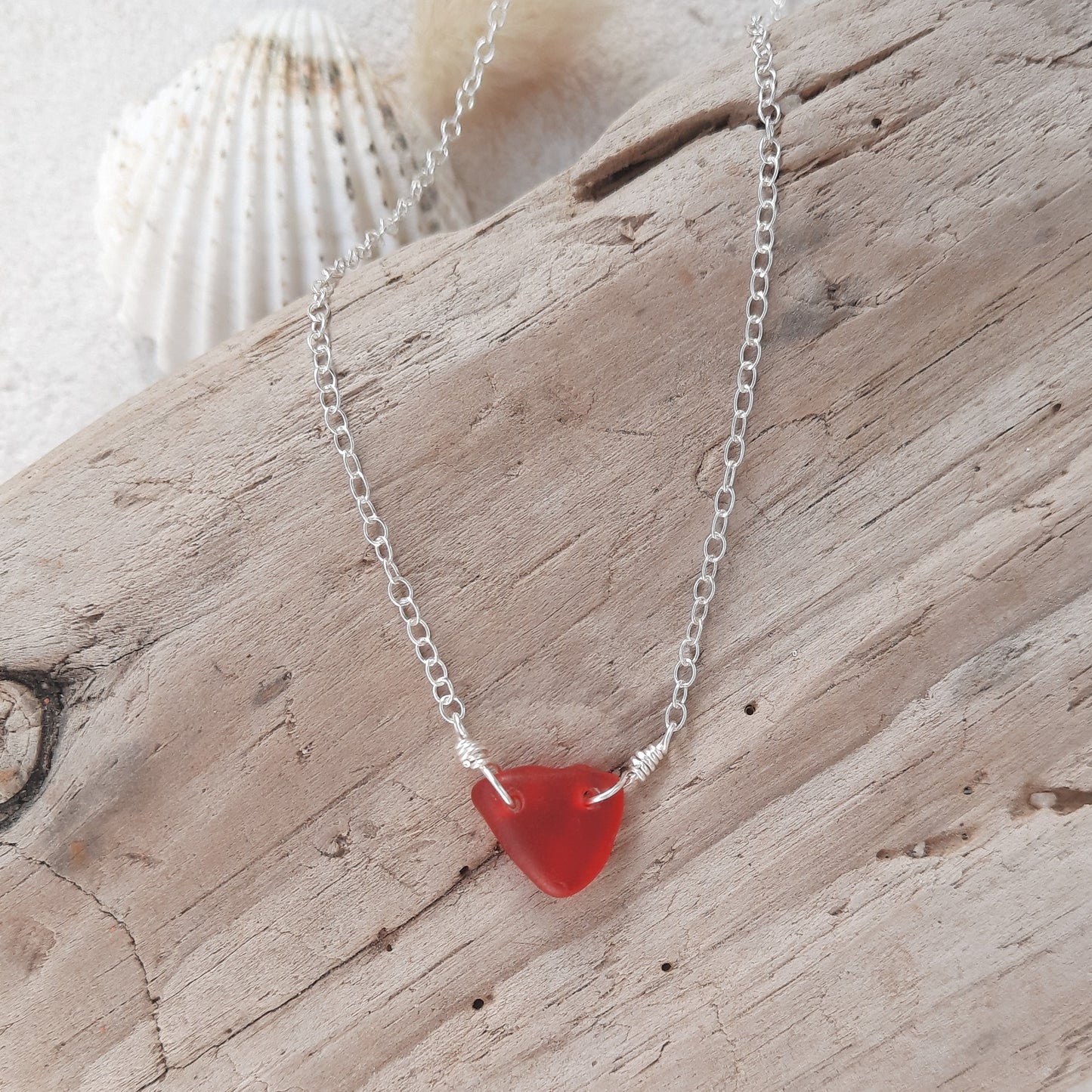 Minimalist Rare Red Sea Glass Necklace