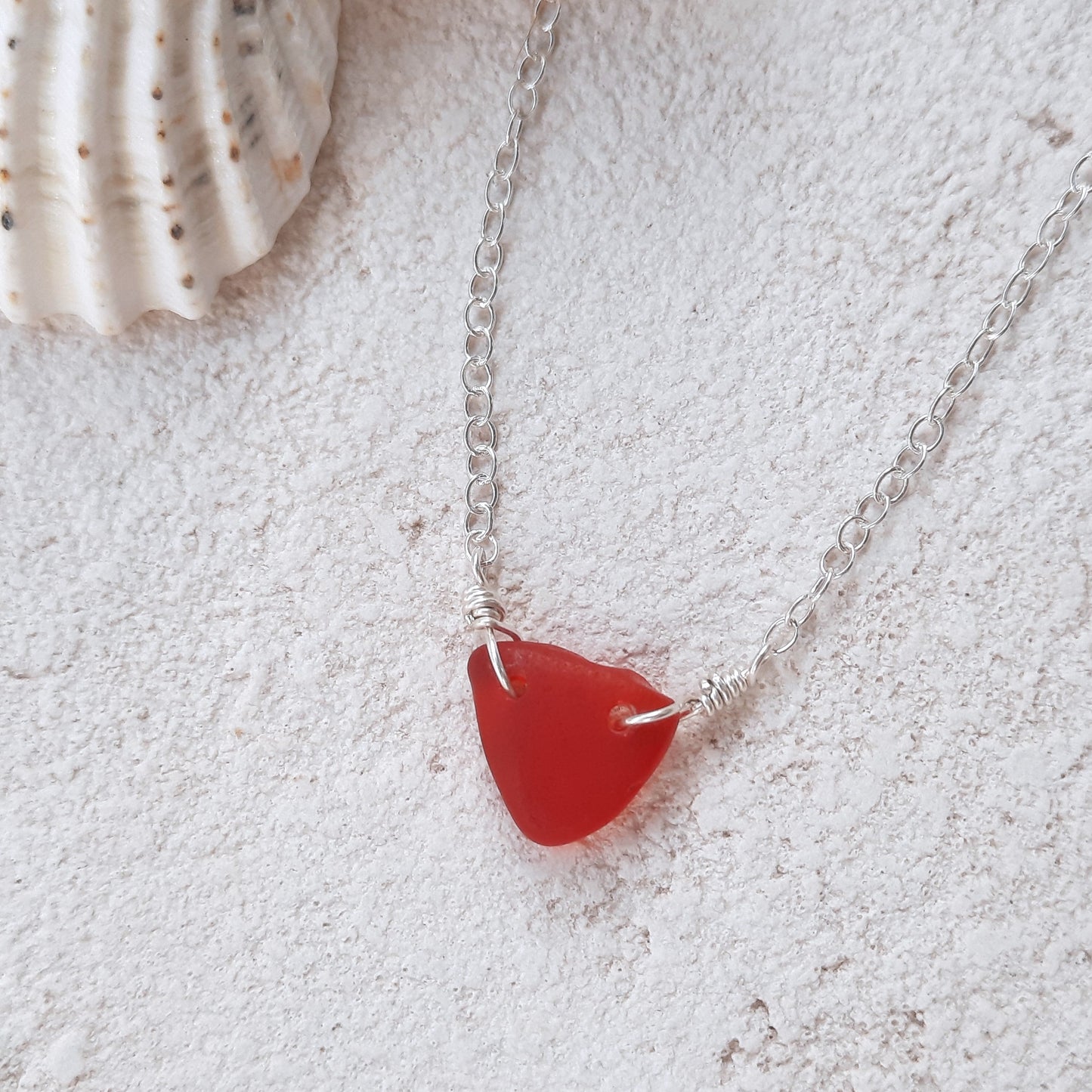 Minimalist Rare Red Sea Glass Necklace