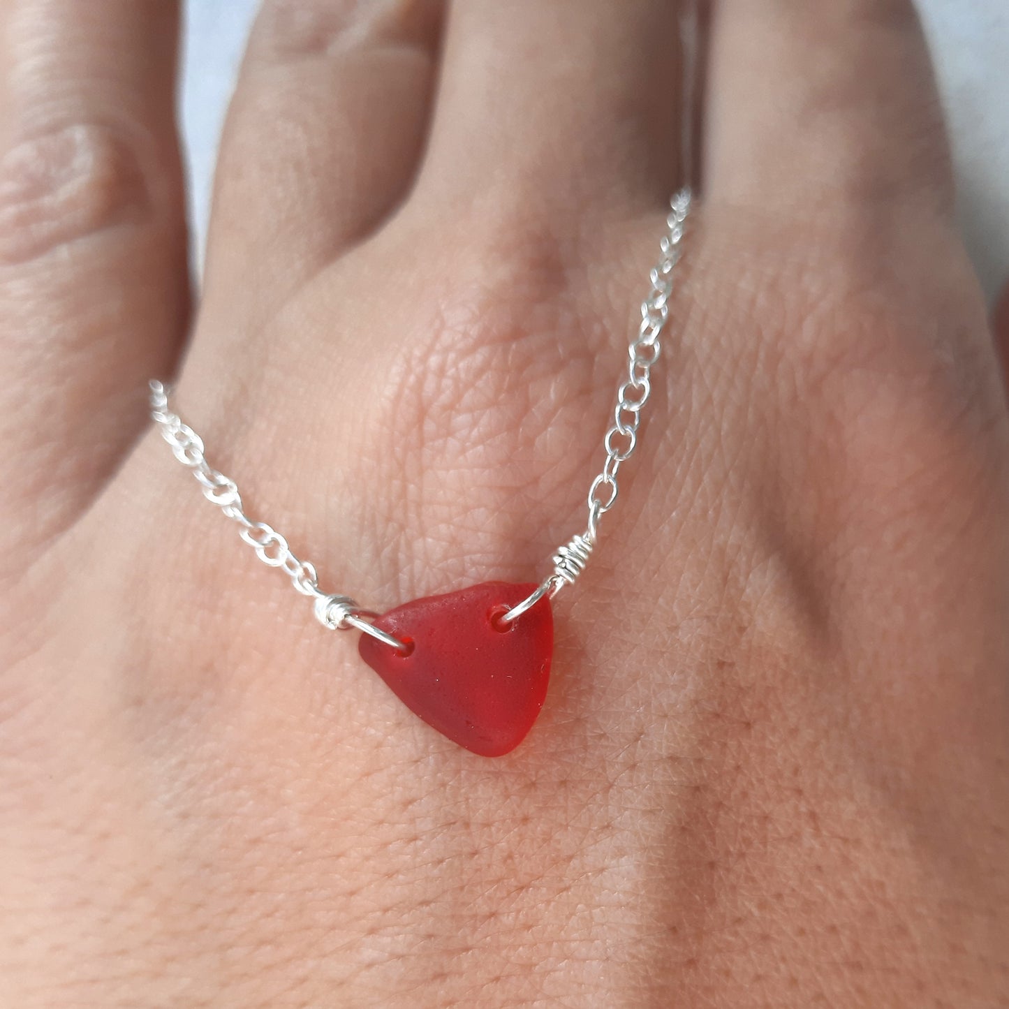 Minimalist Rare Red Sea Glass Necklace