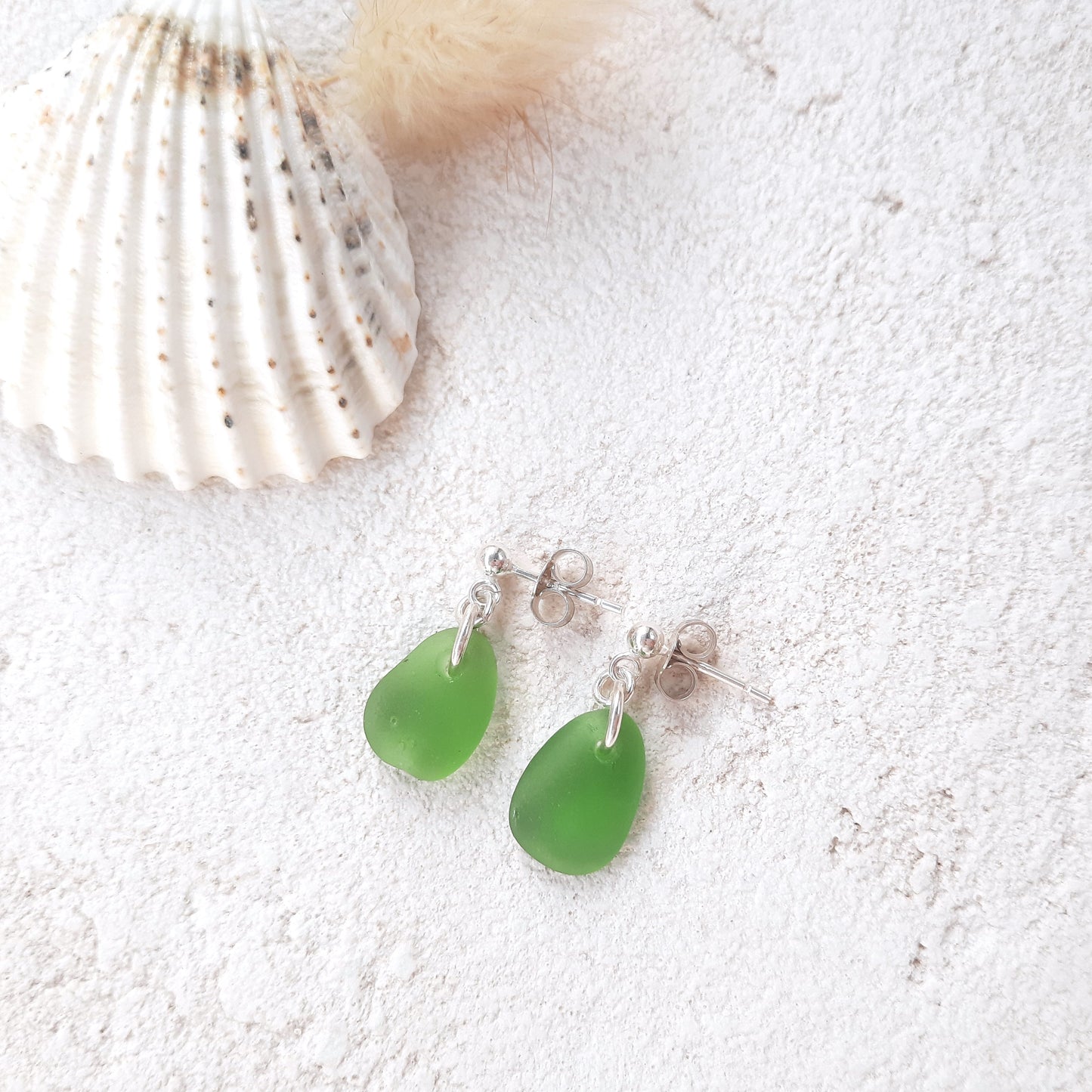 Minimalist Green Sea Glass Earrings