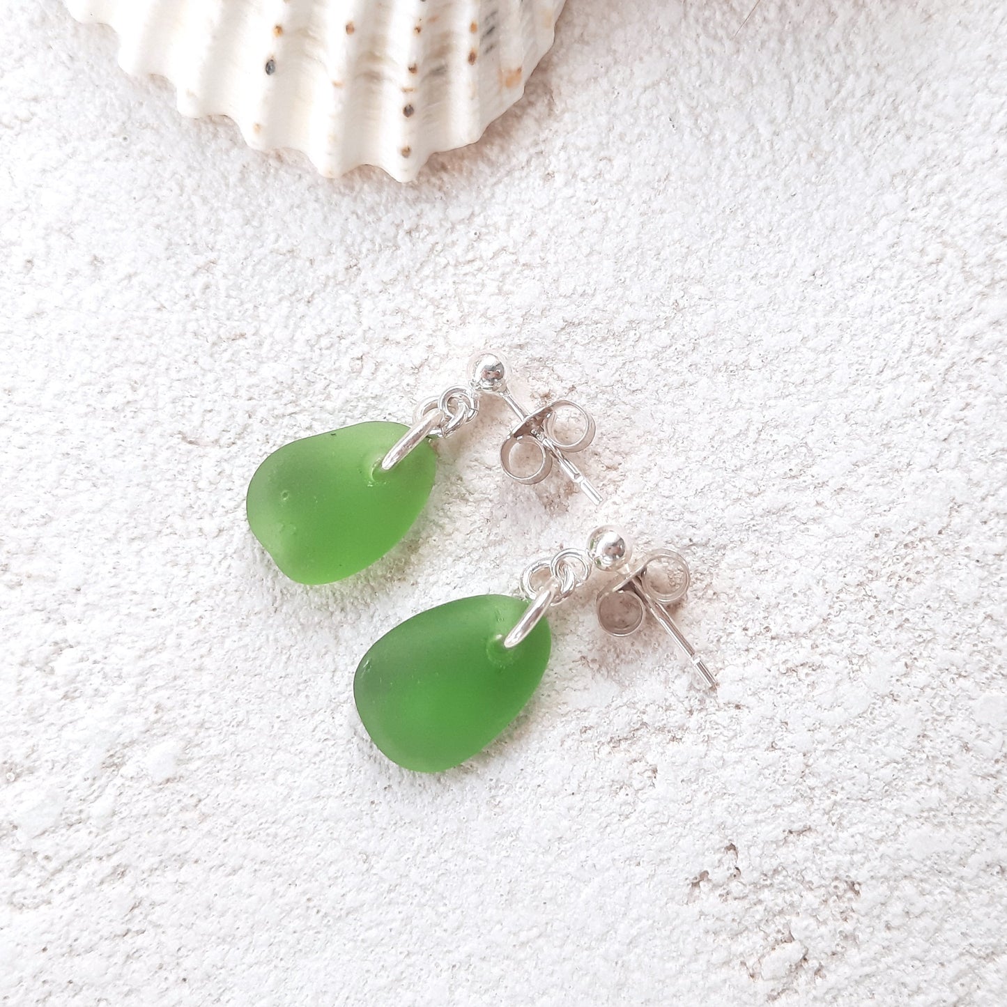 Minimalist Green Sea Glass Earrings